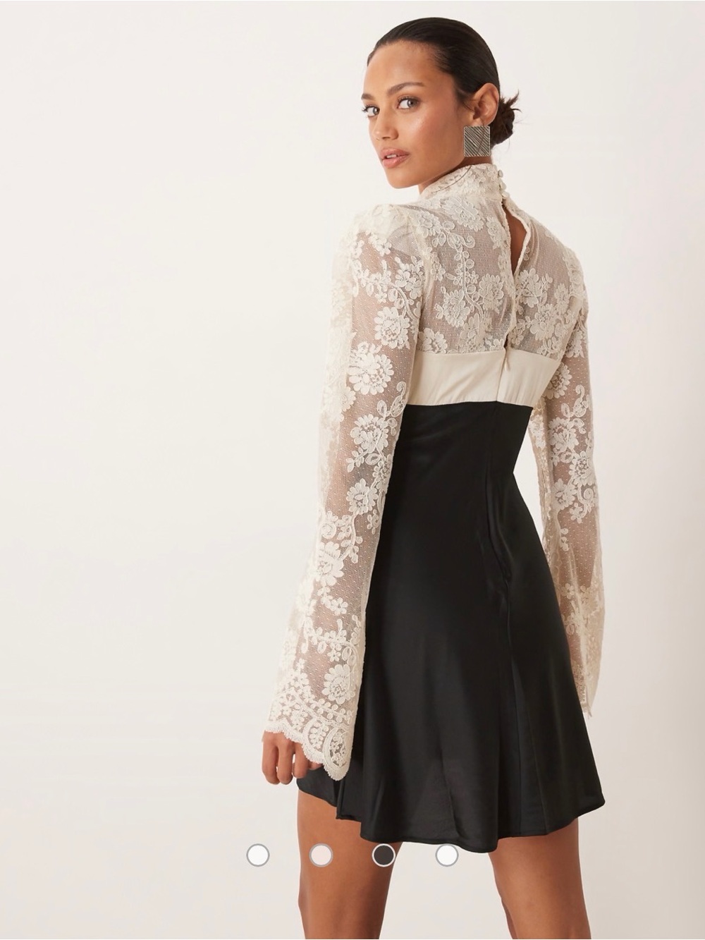 For Love and Lemons - Lace Contrast Bow Front Mini Dress - Cream & Black Large - Picture 3 of 9